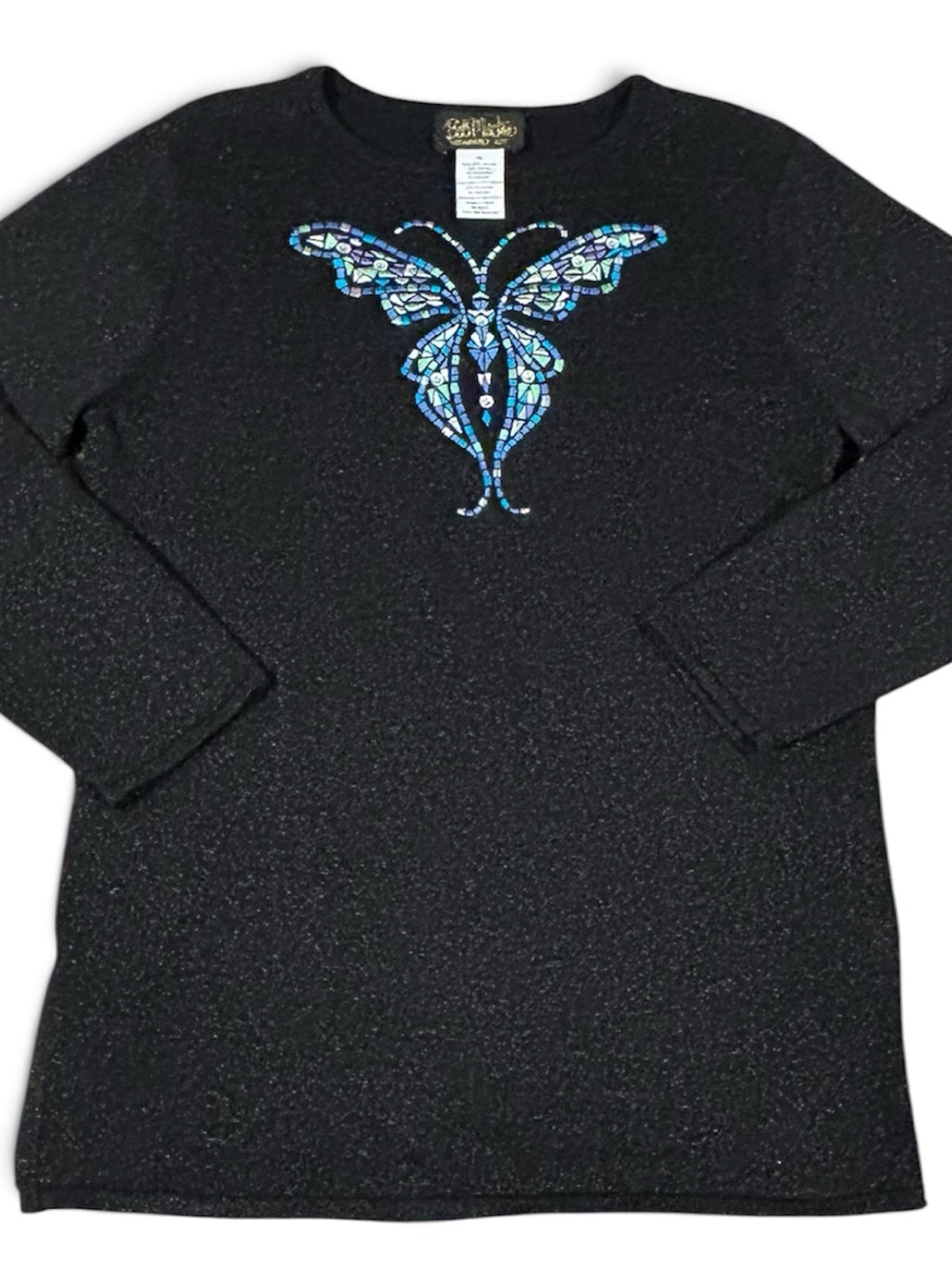 Bob Mackie Wearable Art embroidered blue turquoise mosaic butterfly metallic